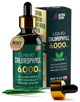 Alpha Flow Chlorophyll Drops bottle: pure greens for daily vitality.