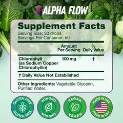 Alpha Flow Chlorophyll Drops poured into a glass of water for a refreshing start.