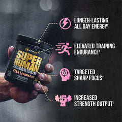 ALPHA LION Core Pre-Workout being poured into a glass for caffeine boost.