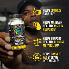 ALPHA LION Gains Candy bottle-side view with 60 capsules for daily use.