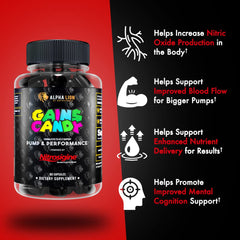Gains Candy in gym scene suggests enhanced workout performance.