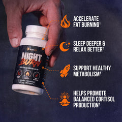 ALPHA LION Night Burn capsules—compact nightly format for easy use before bed.