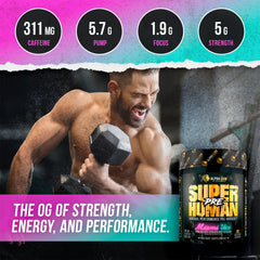 Scoop of ALPHA LION Superhuman Pre Workout ready to mix in water.