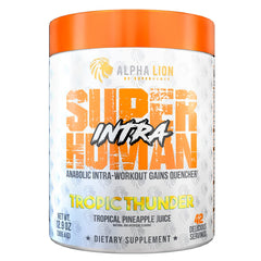 ALPHA LION Superhuman Intra powder poured into a glass for pineapple hydration during workouts