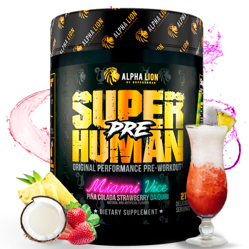 ALPHA LION Superhuman Pre Workout tub front for sustained energy during workouts.