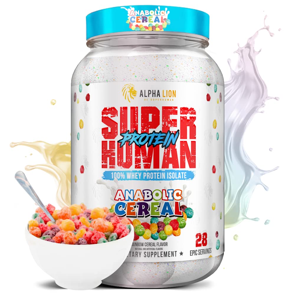 ALPHA LION Superhuman Whey bottle highlights pure isolate for fast post-workout recovery.