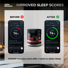 Alpha Nutrients Sleep Aid bottle with NSF-certified third-party testing badge visible.