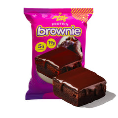 Alpha Prime Prime Bites Brownie on white background; whey-based protein with collagen for flavorful support.