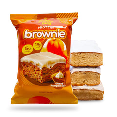 Alpha Prime Prime Bites Brownie glazed pumpkin spice front view, high-protein snack for on-the-go.
