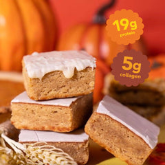 Nutrition facts card for Prime Bites Brownie, 19g protein and 5g collagen per serving.