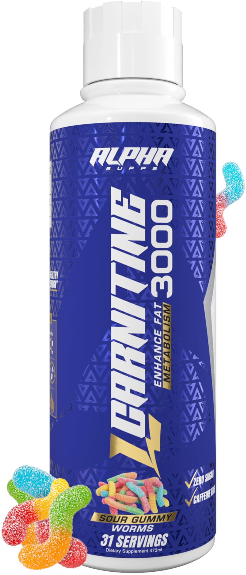 Alpha Supps L Carnitine Liquid 3000 bottle pour for caffeine-free energy support
