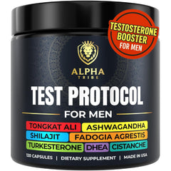Alpha Tribe Test Protocol bottle front view supports daily masculine vitality.