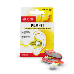 Alpine FlyFit earplugs packaging ready for travel and demonstration of the product name