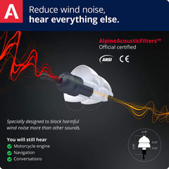 Alpine MotoSafe AlpineAcousticFilter close-up demonstrates preserved engine and GPS audio