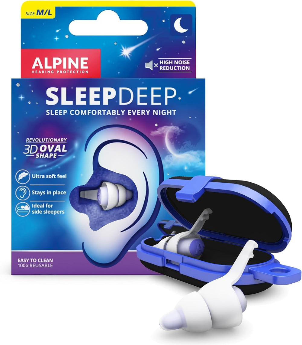 Alpine SleepDeep soft ear plugs with oval shape for quiet nights and focused rest