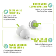 Alpine SleepSoft earplug with AlpineAcousticFilter reduces noise while preserving alarms