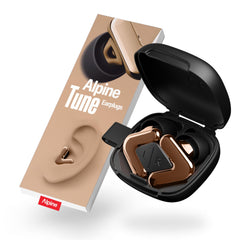 Alpine Tune Earplugs rose-gold close-up showing four tip sizes for a comfortable concert fit.