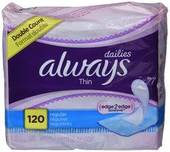 Always Dailies Regular Thin Unscented Pantiliner for daily protection and tampon backup.