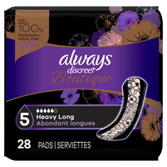 Always Discreet Boutique long pad 28-pack offers long-lasting protection for daily wear.