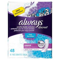 Always Discreet maximum pad, regular length, offers reliable protection for daily activities.