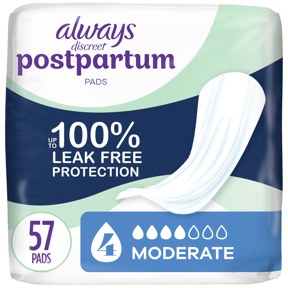 Always Discreet postpartum pads pack offers bulk protection for daily use