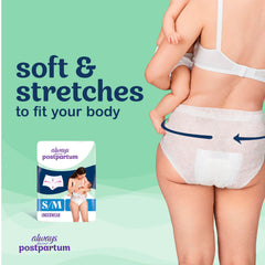 Always Discreet postpartum underwear featuring 360 FormFit for a smooth silhouette
