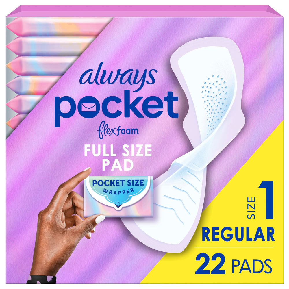 Always Pocket FlexFoam packs in front view showing discreet design for on-the-go protection