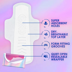 Always Pocket FlexFoam with wings secures pads during movement.