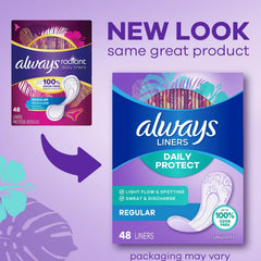 Always Radiant pantiliner regular unscented adhesive-strip detail for secure placement.