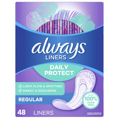 Always Radiant pantiliner regular unscented pack-2 side view for convenient double-pack daily use.