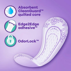 Always Radiant pantiliner regular unscented soft-core for gentle in-day comfort.