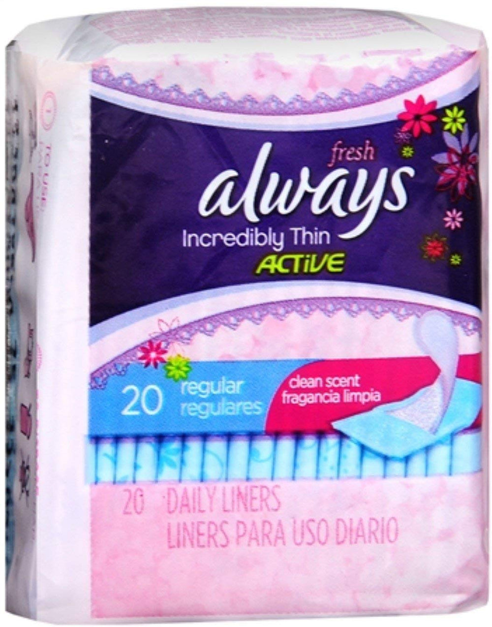 Always Thin Pantiliner Regular, pack-shot, provides daily freshness with discreet protection.