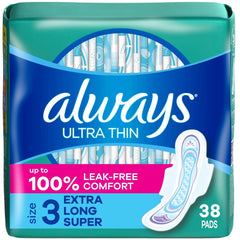 Always Ultra Thin pad with wings hero image shows sleek design for all-day protection.