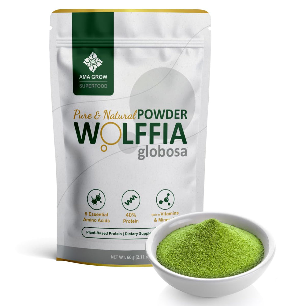 AMA GROW Wolffia dried packaging showcases a clean plant-based protein option.