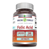Amazing Formulas ácido fólico 1000 mcg, tableta para uso diario.