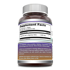 Amazing Formulas L-Arginine 1000mg bottle back view shows Non-GMO and gluten-free attributes