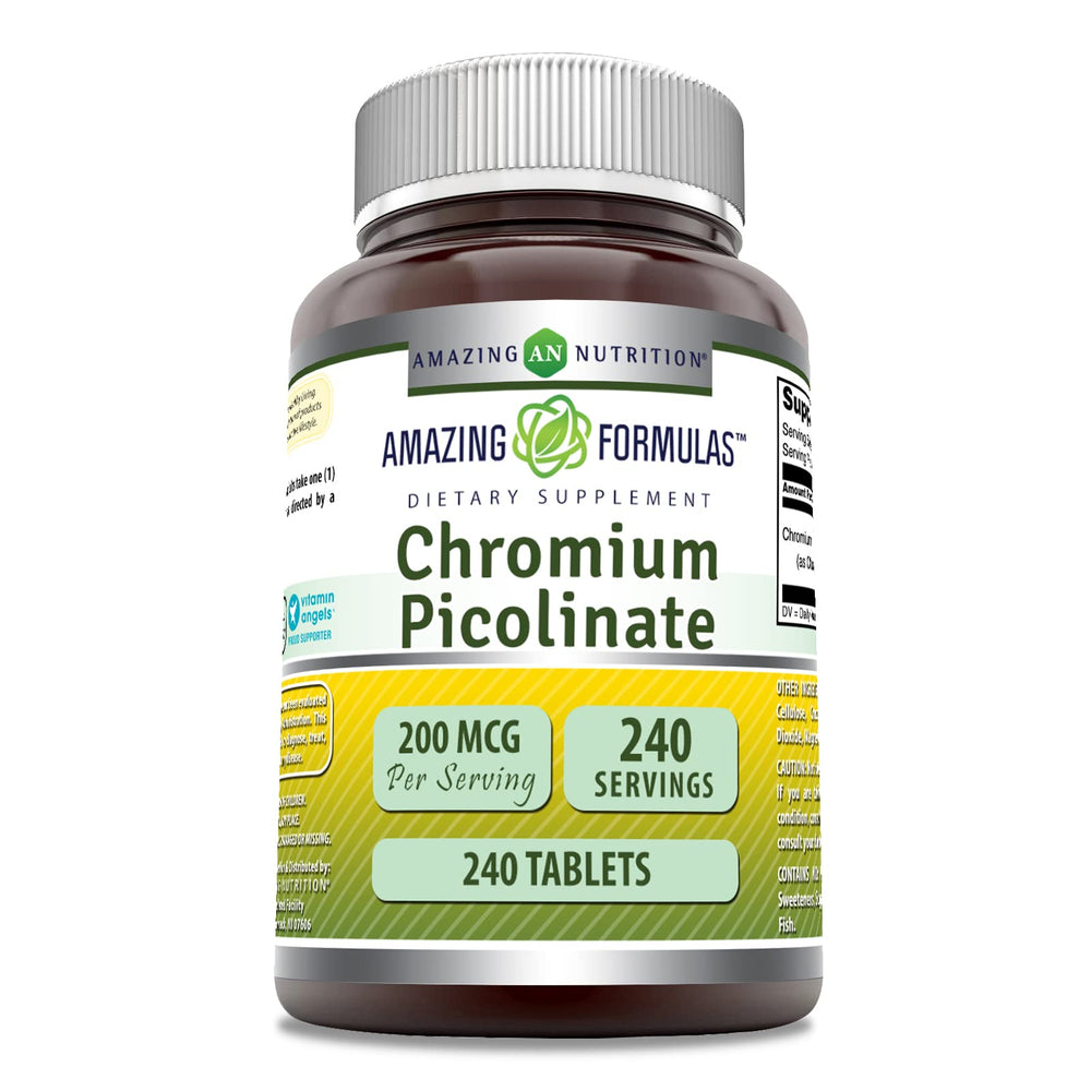 Amazing Formulas chromium picolinate tablet beside water for daily use.