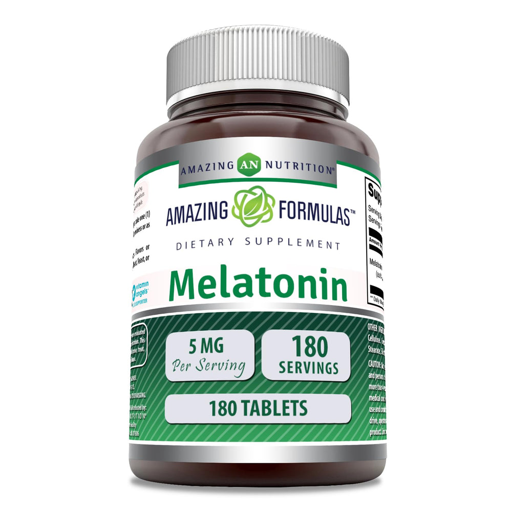 Amazing Formulas Melatonin unflavored 5 mg bottle supports a calm bedtime routine