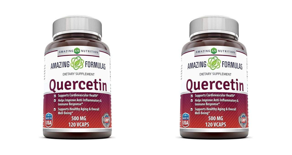 Amazing Formulas quercetin 500mg bottle with vegan capsules for daily antioxidant support.