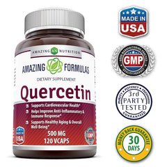 Amazing Formulas quercetin veggie-caps bottle illustrating gluten-free, non-GMO daily wellness.