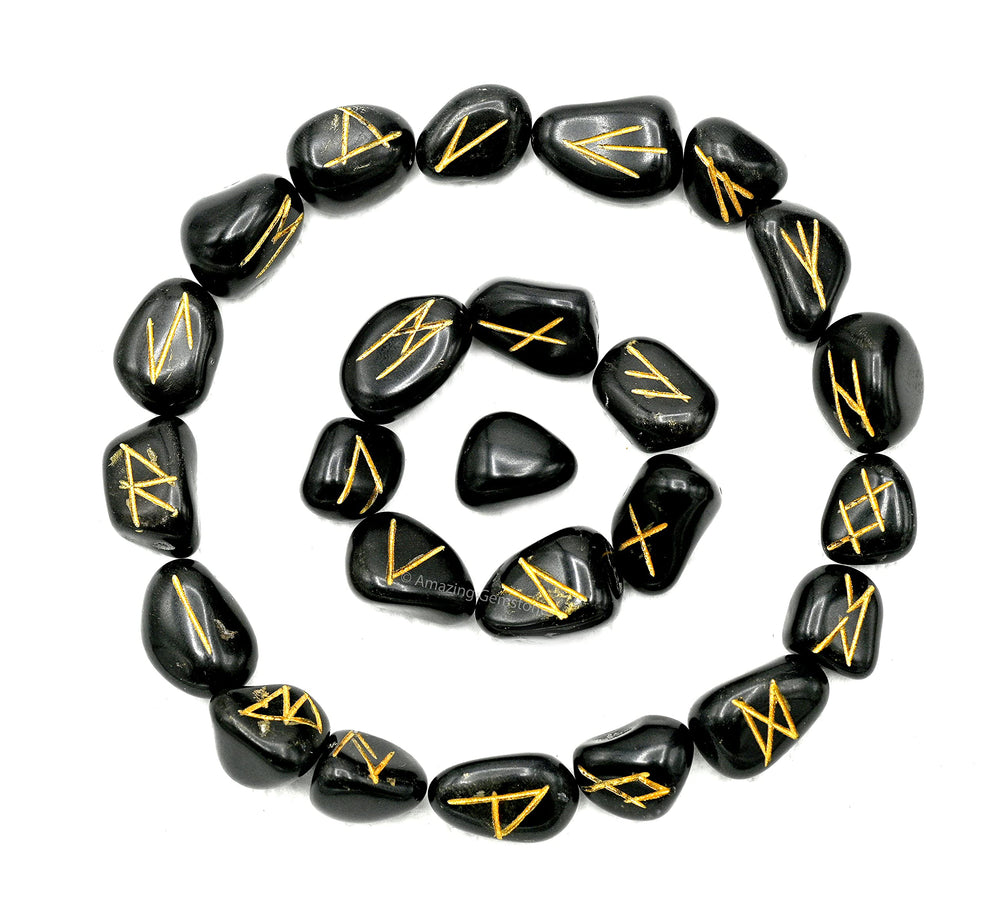 Amazing Gemstone Black Agate runes: 25 engraved stones for divination practice