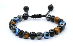 Amazing Gemstone Evil Eye bracelet with hematite beads for grounding.