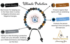 Amazing Gemstone Evil Eye bracelet featuring tiger’s eye beads for balance.