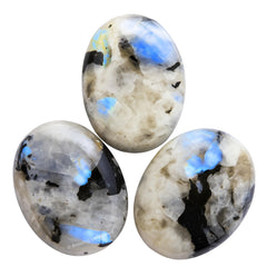 Amazing Gemstone Rainbow Moonstone palm stone in hand for mindful grip