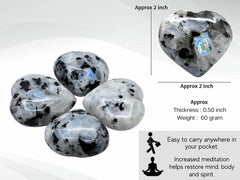 Amazing Gemstone Rainbow Moonstone heart palm stone close-up showing smooth polished surface
