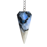 Amazing Gemstone Rainbow Moonstone Pendulum Crystal for precise divination and chakra balance.