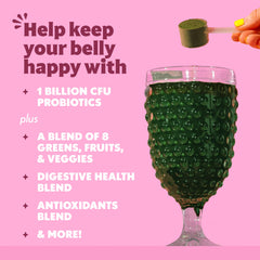 Amazing Grass Summer Berry shake glass with fresh berries