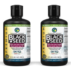 Amazing Herbs Black Seed Oil bottle on a shelf suggesting digestive wellness.