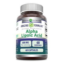 Amazing Nutrition Alpha Lipoic Acid 600mg bottle front: premium daily supplement for overall well-being.