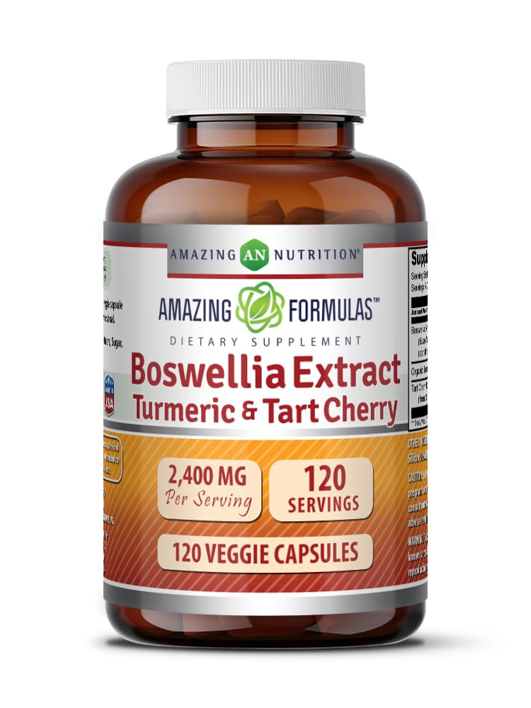 Amazing Nutrition Amazing Formulas boswellia-turmeric-tart-cherry capsule close-up shows potency and purity.